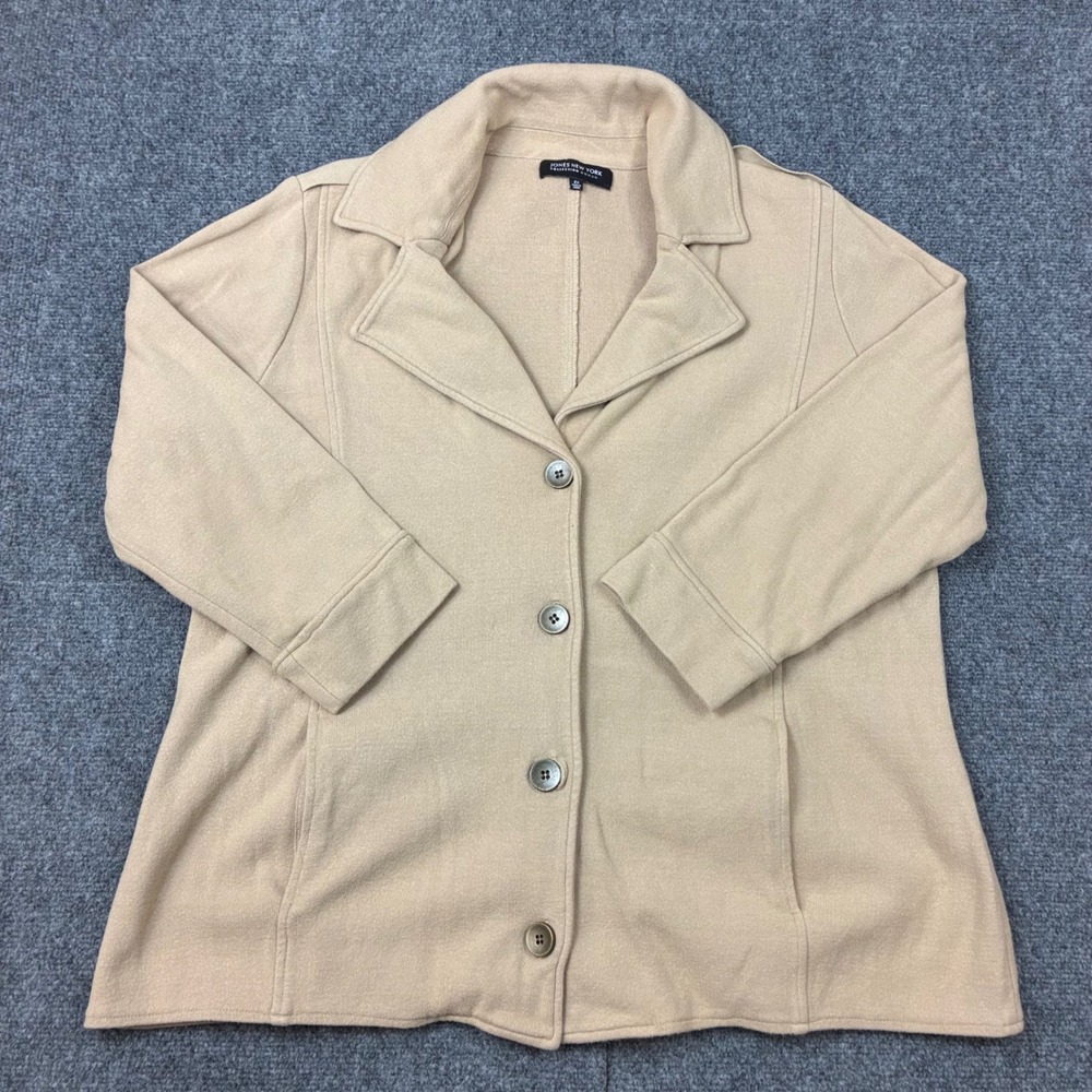 Jones New York Collection Woman Tan Knit Blazer 2X Beige 4 Button 3/4 Sleeve